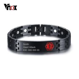 Bracelets Vnox Free Engraving Medical Alert ID Bracelet for Men Bangle Health Care Energy Stainless Steel Male Jewellery