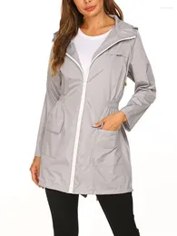 Women's Trench Coats 2024 Autumn Winter Clothes Women Outdoor Solid Zipper Hooded Lightweight Raincoat Slim Causal Coat Jackets