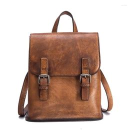 School Bags Women Backpack Travel Bag Daypack Brush Colour Large Capacity Knapsack Cowhide Vintage Genuine Leather Girls Rucksack