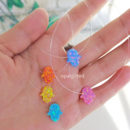 Necklaces Hot! (1pc/lot)Free Shipping Transparent Nylon Chain mix color Opal Hamsa Necklace Fatima Hand Fire Opal Necklace For Women gift