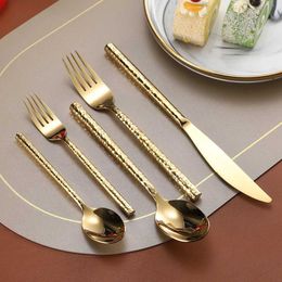Camp Kitchen Fashion Shiny Gold 18/10 Stainless Steel Flatware Set Gold Dinner Knife Fork 304 Cutlery Drop Shipping YQ240123