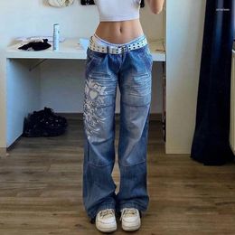 Women's Jeans Lairauiy Y2K Vintage Low Waist Loose Straight Denim Trousers Pockets Aesthetic Blue Pants 90s E-Girls Streetwear