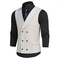 Men's Vests White Elegant Male Vest Slim Smart Casual Wedding Sleeveless Top Fashion Shawl Lapel Double Breasted Solid Color Waistcoat