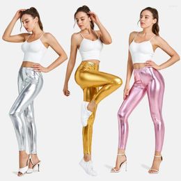 Women's Leggings Shiny Women Metallic Candy Color Fitness Pants PU Slim Sport Trousers Sexy Dancing Party Jeggings Ladies Yoga Fit
