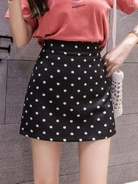 Skirts 2024 Summer Black White Dot Printed Mini A-Line Skirt Woman High Waist Short Female Elegant Clothes Streetwear