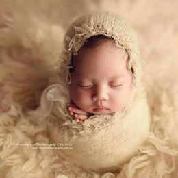 Blankets 2Pcs/Set Born Wrap Pography Lace Hat Blanket Mohair Tassel For Baby Take Po Props