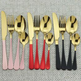 Camp Kitchen Gold Dinnerware Set Stainless Steel Cutlery Set Black Fork Knife Tea Spoon Dinner Set Colourful Silverware Kitchen Tableware Set YQ240123