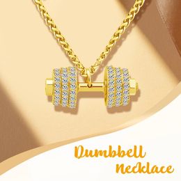 Necklaces Dumbbell Necklace with Zircon Hip Hop Necklace Stainless Steel Dumbbell Necklace Women Jewelry Gift