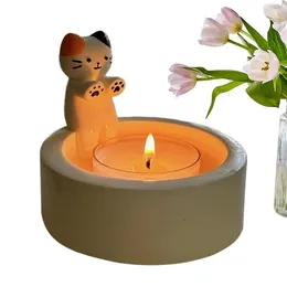 Candle Holders Farmhouse Candlestick Holder Cartoon Kitten Warming Paws Cute Grilled