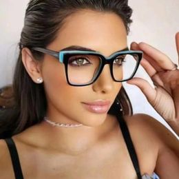 Sunglasses Frames TR90 Anti Blue Light Blocking Plain Glass Spectacles Women Square Patch Work Optical Eyeglasses Ladies Computer Goggles