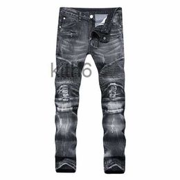 Mens Skinny Designer Jeans Fashion Distressed Ripped Men Jean Slim Motorcycle Selling Baggy Moto True Biker Denim Pants Hip Hop Black Size 28-40 9GWF