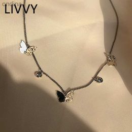 Pendant Necklaces LIVVY Cute Silver Color Butterfly Pendants Necklaces for Women Trendy Round Zircon Necklace Girls Charm Jewelry Gifts YQ240124
