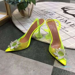 Amina muaddi Pvc Quality Crystal-embellished Official Begum Perfect Slingback Pumps Begumglass Transparent Fashion Shoes Sandals Iyn