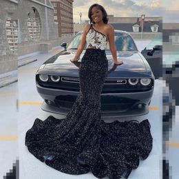 Sexy One Shoulder Sequin Prom Dresses For Black Girls Mermaid Evening Gowns Rhinestone Vestidos De Gala 2024 Party Dress