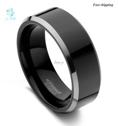 Bands 8mm Men's Wedding Band Tungsten ring Black Polished Sliver Bevelled Ring Engagement Ring Free Shipping