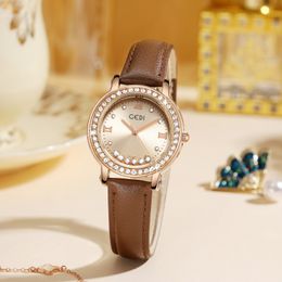 Women's simple rolling rhinestone light luxury fashion high sense belt waterproof quartz watch