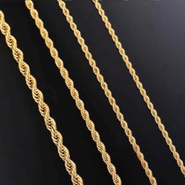 Pendant Necklaces Width 2mm/2.5mm/3mm/4mm/5mm/6mm Twisted Rope Link Chain Gold Colour Necklace for Men Women Stainless Steel Chain Necklace Jewellery YQ240124