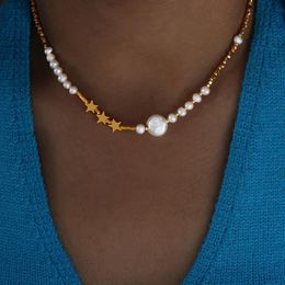 Necklaces 18K Gold ColorBead 100% Natural Freshwater Pearl Chain Holding Peach Beads Choker Necklace