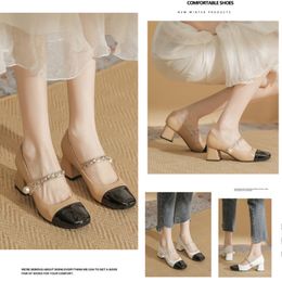 Designer dress shoes High heels Pumps Slingback shoes sandals Medium heels Black leather summer Court Pumps Womens Wedding Sexy quality ankle strap slippers
