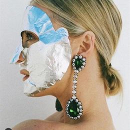 Dangle Earrings Vintage Rhinestone Green Water Drop Pendant Long Dinner Jewelry For Women Luxury Crystal Tassel