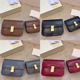 Teen Triomrhe Classic Bag Box Leather Gold Buckle Flap Metallic Closure Women Designer Bags Crossbody Polishing Leather Tofu Bun S2208