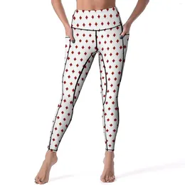 Women's Leggings Red Playing Poker Sexy Diamonds Card Suits High Waist Yoga Pants Cute Stretch Leggins Female Pattern