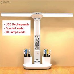 Desk Lamps 2023 LED 3 Gears Desk Lamp USB Dimmable Touch Foldable Table Lamp with Calendar Temperature Clock Night Light Study Reading Lamp YQ240123