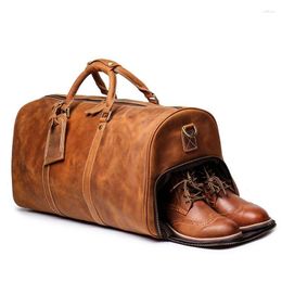 Duffel Bags Large Big Vintage Black Brown Top Grain Genuine Crazy Horse Leather Business Trip Men Travel Bag Cowhide GYM Duffle M1180