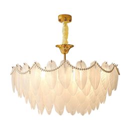 Modern French White Glass Chandeliers Art Pendant Lamps Luxury Designer Lighting New Fixture Feather Suspension Lamp For Living Room Bedroom