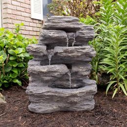 Garden Decorations Water Fountain Decoration Cascading Waterfall Grey Natural Looking Stone And Soothing Sound Outdoor Indoor Home