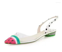 Dress Shoes Women Watermelon Pointed Toe Square Low Heels Ankle Strap Sandals Ladies Vacation PVC Buckle Slingback