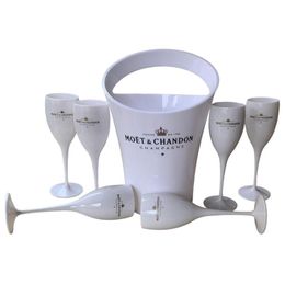 6 Cups 1 Bucket Ice Buckets and Wine Glass 3000ml Acrylic Goblets champagne Glasses wedding Wine Bar Party Bottle Cooler251n