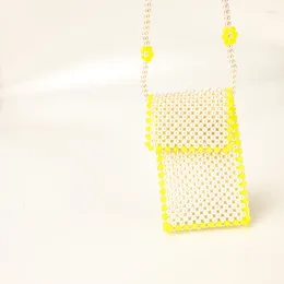 Evening Bags Summer Fresh Simple Crossbody For Woman Women's Handwoven Beaded Yellow Flower Chain Phone Bag 2024 Customization