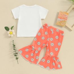 Clothing Sets Flawbena Toddler Baby Girl Easter Outfits Short Sleeve Letter Print T-Shirt Bell-Bottom Pants Kids Summer Clothes
