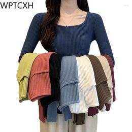 Women's Sweaters Spring Autumn Knitted Square Neck Women Long Sleeve Pullover Soft Sweater All-match Fashion Basic Solid Jersey Tops