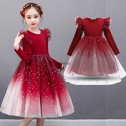 Girl's Dresses Long Sleeve Dress for Girls 3-10 Years Autumn Winter Casual Girl Clothes Sequin Red Chrias New Year Kids Party Dresses