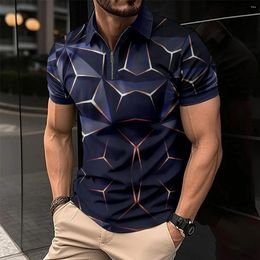 Men's Polos 2024 Summer 3D Printing Polo Shirt Short Sleeve Lapel Zipper Top Tshirts &for Men Casual Streetwear Male Clothing Tops
