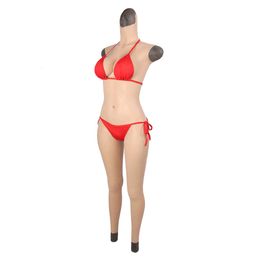 Costume Accessories D Cup Bodysuit with Vagina Silicone Ankle-length Pants Artificial Fake Boobs for Dragqueen Crossdresser Cosplay