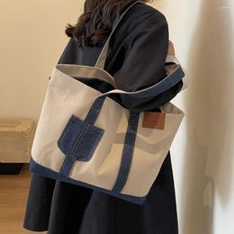 Evening Bags Women's Denim Patchwork Tote Handbag Vintage Canvas Ladies Underarm Bag Japanese Solid Commuting Large Capacity Shoulder