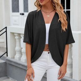 Women's T Shirts Mid Sleeve Solid Colour Casual Loose Shirt Women Hike Long Yoga Stripped For