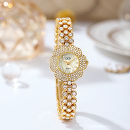 Womens simple light luxury high fashion flower shape alloy bracelet small exquisite waterproof quartz watch montre de luxe gifts