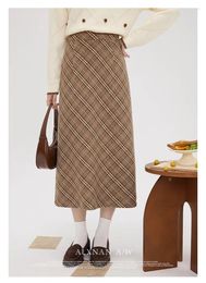 Skirts Y2k Long Plaid Skirt Slim Women Streetwear Mesh Patchwork Straight Maxi Autumn A-line Fashion Girl