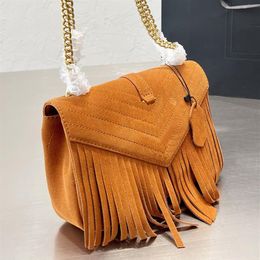 Designer Women College Suede Tassels Messenger Bag France Paris Brand Nubuck Leather Fringes Crossbody Handbag Lady Chain Strap Ta262K