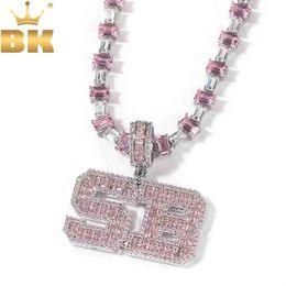 Necklaces TBTK Custom Baguettecz Name Pendant With Pink CZ Heart Tennis Chain Iced Out Personalised Name Necklace Fashion Hiphop Jewellery