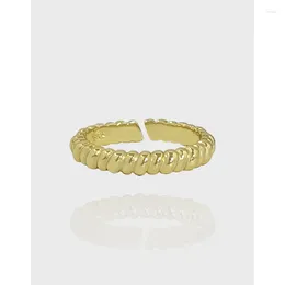 Cluster Rings S925 Sterling Silver Retro Twist Rope Open Finger For Women Gold Colour Geometric Party Jewellery Gifts