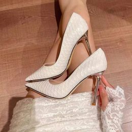 New white ultra-fine high heels pump women's office Pointed toes thin high heels party shoes women's high heels work clothes 240123