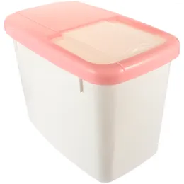 Storage Bottles 10kg Thicken Rice Bucket Plastic Container Moisture-proof Insect-proof Sealed Grain Bin (Pink)