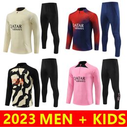 New 2023 2024 Football Tracksuit Pre Match Jacket Strike Drill 23/24 DEMBELE MBAPPE Soccer Training 1/4 Zip Long sleeve Jogging Futbol chandal PsGS Men kids suit