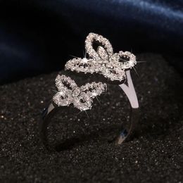 Rings Luxury Silver Colour Zircon Cute Butterfly Wedding Rings for Women Hollow Wedding Engagement Rings Chic Jewellery Gift