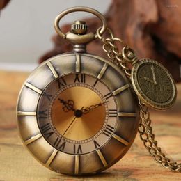 Pocket Watches Vintage Bronze Roman Numeral Marker Quartz Watch With Necklace Movement Gift Pendant Clock For Mlae Kids Relogio Saati